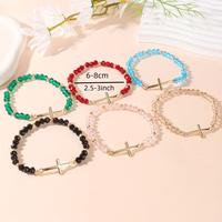 Bracelet Croix Dorée en Alliage avec Perles de Verre Rose Clair Facettées Ovales, Bijou Minimaliste Délicat Doré pour l'Été, pour Femmes et Filles