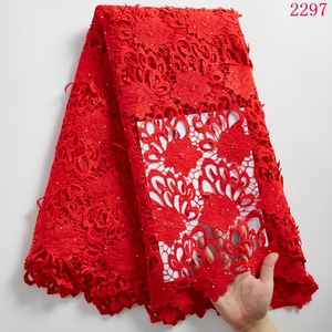 Nouvelle dentelle guipure blanche africaine <span class=keywords><strong>2021</strong></span> avec pierres, dentelle à trous, dentelle à cordon de haute qualité pour mariage nigérian 2297 - Product Image 6