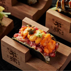 Support commercial en <span class=keywords><strong>bois</strong></span> pour sushis et tacos – Plateau de service durable pour restaurants japonais, idéal pour Nigiri, Temaki et rouleaux faits main - Product Image 4