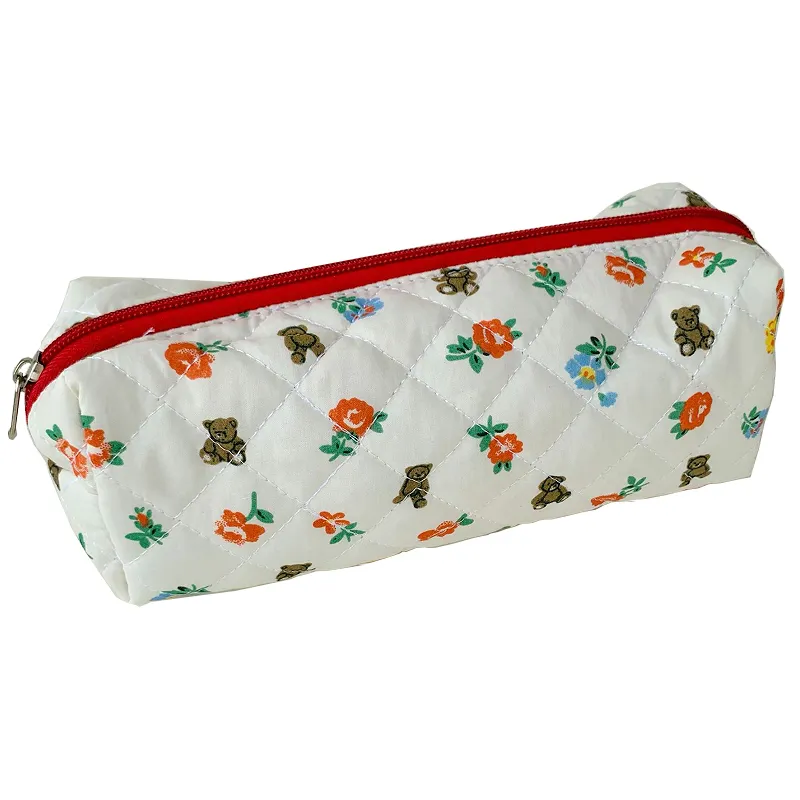 2024 Custom Embroidery Quilted Cotton Storage Bags For Women Cosmetic Cases