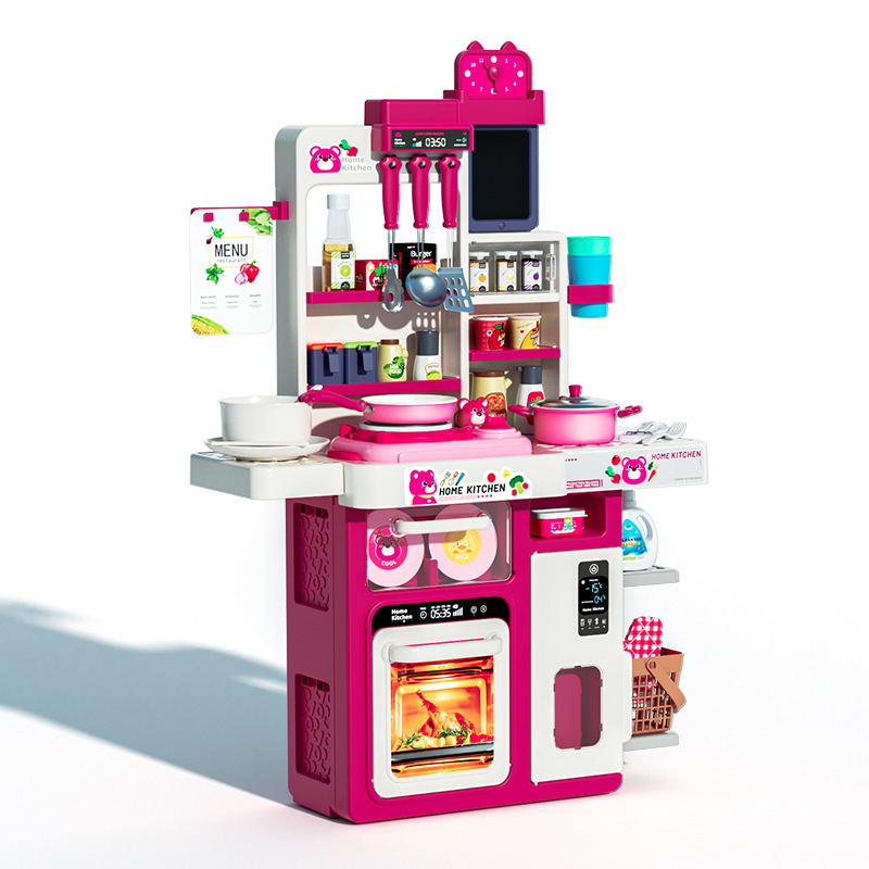 Cuisine Jouet Enfants Avec Évier, Vaporisateur Et Éclairage Réaliste – Jeu D'Imitation Dès 3 Ans – Rouge