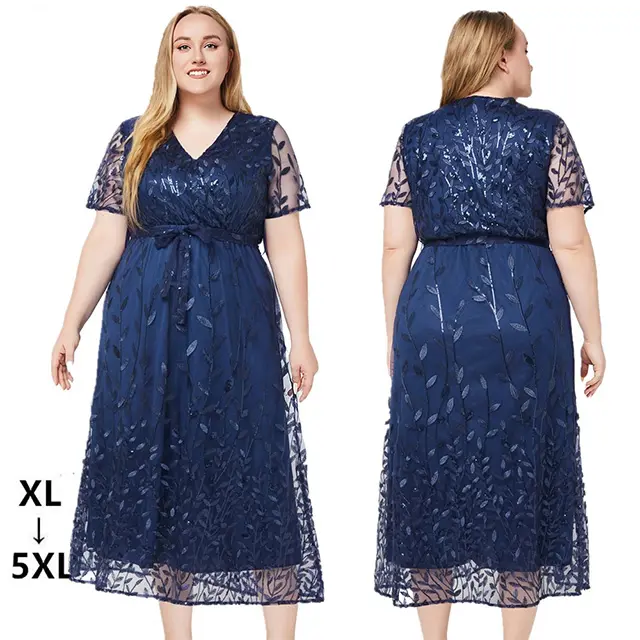 Sommer 2024 V-Ausschnitt Schnürung sexy langärmelig Spitzenkleid Übergröße Abendkleid MIDI hohl Spitzenbeutelkleid
