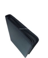 Porte-documents en cuir PU noir A4 avec logo personnalisé en relief, imperméable, avec reliure, porte-passeport et porte-cartes