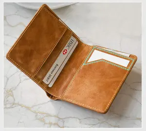 factory Hot Sale Minimalist RFID Blocking Custom Bifold Slim Genuine Leather Mens Wallet Manufacturer Free Sample