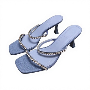 Nuevo Producto: Sandalias de Tacón Alto con Punta Cuadrada Azules Brillantes para Mujer, con Cadena de Diamantes de Imitación, Estilo Veraniego para Exteriores - Product Image 2