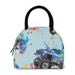 New Arrival Monster Truck Pattern Insulated Lunch Bag with Zipper Closure and Handle for Kids Outdoor Picnic Cooler Bag - Product Image 2