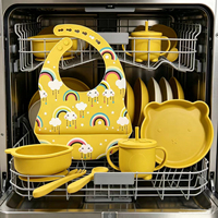 Ensemble repas bébé en silicone non toxique, assiette en forme d'ours avec ventouse puissante, biberon anti-fuite, bavoir imperméable antidérapant pour bébé