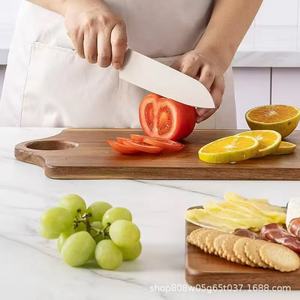 Planche à découper rectangulaire en bois massif, bloc de découpe multifonctionnel pour la cuisine, pour servir des fruits, des pizzas, des desserts, couleur rétro - Product Image 1