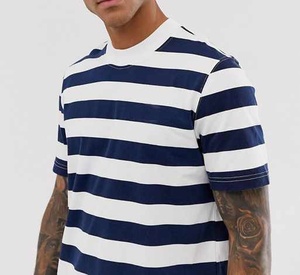 Wholesale High Quality Mens Fashion Shirts Heavyweight Bulk t Shirt Unisex 100% Cotton Anti-wrinkle O Neck <b>Plain</b> Striped t Shirt - Product Image 2