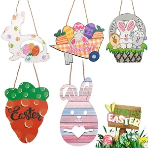 Spring Home Signs Easter Decoration Bunny Wall Hanging Craft Ornament Wholesale Wooden Easter Craft