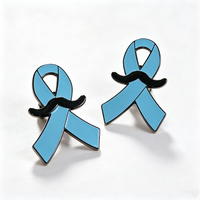 Broche de revers en métal émaillé bleu clair avec ruban et moustache, pour la sensibilisation à la santé masculine Movember, avec impression sérigraphiée