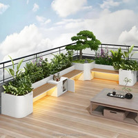 H006 Jardinière rectangulaire moderne et minimaliste en fibre de verre blanche avec éclairage LED, écologique, résistante aux intempéries, anti-UV et imperméable, de luxe