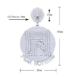 Nuova <span class=keywords><strong>Collana</strong></span> Hip-Hop da Uomo in Rame con Pendente a Testa di <span class=keywords><strong>Leone</strong></span> 'Fear Nothing' e Catena in Bambù Intarsiata di Zirconi - Product Image 4