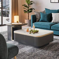 Ensemble Table Basse et Meuble TV Minimaliste Moderne en Bois, Pierre et Verre avec Rangement Mural, Écologique, Idéal pour Hôtels, Compatible Téléviseurs 65+ pouces, Installation Facile