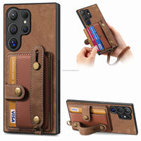 Funda de Cuero Lisa para Teléfono Móvil con Diseño Inteligente, Agarre Lateral y Correa para Samsung S24 Ultra