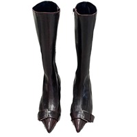 Bottes vintage 2025 pour femme à bout pointu, style polyvalent avec boucle de ceinture fine et fermeture éclair latérale, talon épais