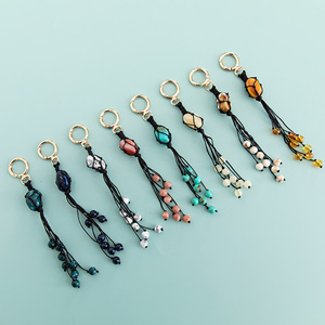 Handmade Boho Style Macrame Keychain Healing Crystal Gemstone Hot Looped Handle Bag Hanging Accessory Crystal Key Chains