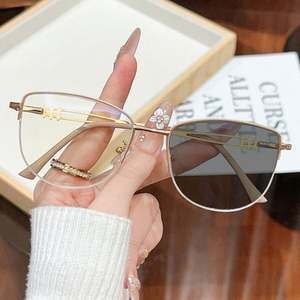 Gafas de Sol de Ojo de Gato de Aleación con Cambio de Color Retro de Moda 2025 con Logotipo Personalizado, Montura Metálica de Media Montura, Anti Luz Azul, Fotocromáticas - Product Image 1