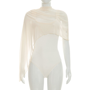 Viviblook C26BS153 Women Summer New Solid Color Sexy Sleeveless Asymmetrical <b>Shawl</b> Mesh Skinny Bodysuit - Product Image 1