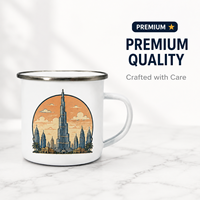 Mug en émail personnalisé Souvenir de Dubaï, tasse à café en métal blanc avec impression de l'horizon du désert, pour fournisseur de cadeaux de voyage en gros