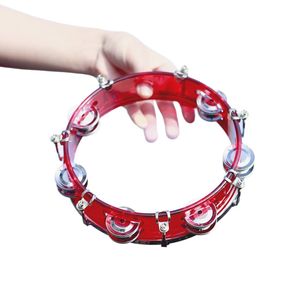 Tambourin en métal rouge et bleu de 8 pouces, cloche à main, lot de 4 pour spectacle de danse, lecture de musique, applaudissement - Product Image 5