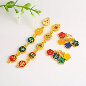 Bracelet traditionnel en feuille d'or Cinq Dieux de la Richesse avec pendentif porte-bonheur, kit d'accessoires de bijoux DIY unisexe, vente en gros - Product Image 3