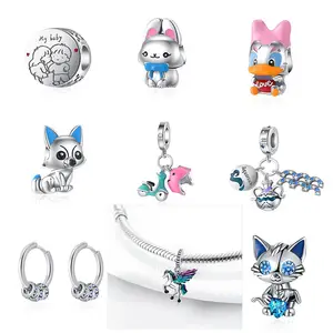 En gros 925 Sterling Silver Cartoon Animals série Pendentif Micro Incrustation Diamant Bracelet Personnalisé Charme DIY pour la Fabrication de Bijoux