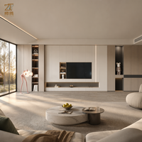 Meuble TV mural intégré de luxe moderne avec éclairage LED, console multimédia minimaliste personnalisée pour salon, idéal pour projets de villas