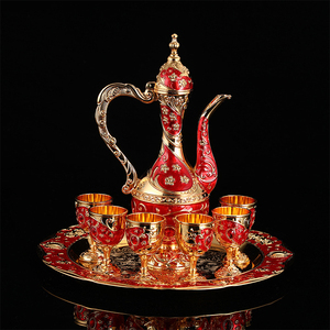 Vintage lusso europeo oro regalo di nozze in metallo teiera e vassoio da tè con 6 tazze per servire il tè - Product Image 4