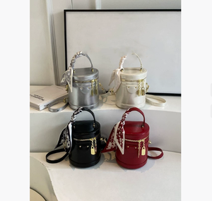 New Female Genuine Leather Crossbody <b>Bag</b> with Nylon Canvas Small Capacity Bucket Mini Tote Single Shoulder Style for Ladies - Product Image 6