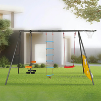 Ensemble de balançoires en métal pour enfants avec toboggan, échelle en corde et panier de basket pour le jeu et le divertissement en extérieur dans le jardin
