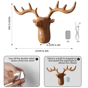Lampe murale décorative LED à détection corporelle pour chevet, modèle rechargeable, fixation magnétique sans câblage, lampe murale en forme de corne de cerf pour chambre à coucher - Product Image 5