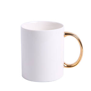 Venta al por mayor taza personalizada 11 Oz sublimación blanca redonda toda la taza <span class=keywords><strong>vegetariana</strong></span> personalizada cerámica mango dorado taza de café para beber - Product Image 1
