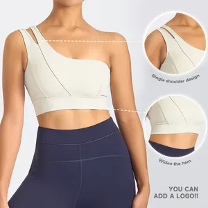 JIEJIN Suppliers Soft Stretch Compression Yoga Fitness Top One Strap One Shoulder Crop Sports Bra