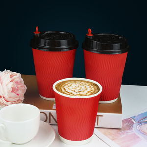 DD2276 500件商务隔热热水保温杯瓦楞纸波纹杯棕色一次性咖啡杯带盖 - Product Image 4