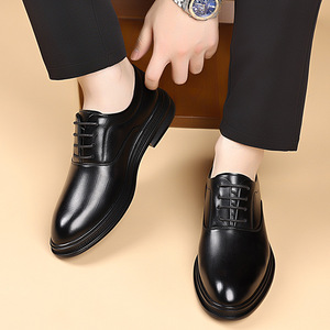 Zapatos de Vestir de Cuero Negro para Hombre, con Cordones, Formales, de Oficina, de Negocios, con Punta Puntiaguda, Suela Suave, Estilo Juvenil - Product Image 2