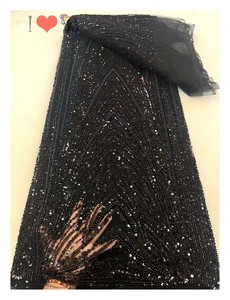 Le plus récent tissu de robe de mariée perlée colorée et de luxe perle dentelle tissu <span class=keywords><strong>maille</strong></span> exquise dentelle perlée pour mariage - Product Image 4