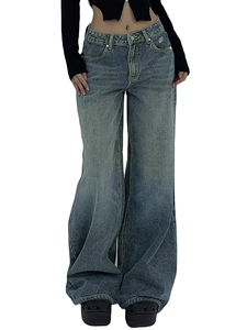 Jeans pour femmes taille haute vintage coréen, mode Y2K, coupe slim rétro, ample, pattes d'éléphant, noir, gris, pantalon en denim baggy - Product Image 6