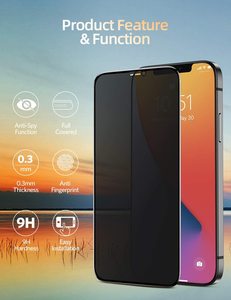 Protection d'écran anti-espion pour iPhone 16 15 14 13 12 11 Pro Max, verre trempé 9H, couverture intégrale, <span class=keywords><strong>film</strong></span> anti-regard - Product Image 2