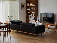 Vente directe en gros d'usine, meubles de loisirs de style italien moderne de luxe, canapé en cuir noir avec design de repose-tête réglable