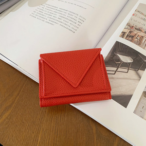 Women's New Lychee Patterned <strong>Mini</strong> Card Wallet with RFID Contrast Color Change Three-fold Buckle and Card Clip - Product Image 6