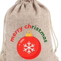 Sac en toile de jute à motif de Noël 13x18cm, logo personnalisable, cordon de serrage en nylon, sac en lin, pochette cadeau, idéal pour bonbons de Noël, fête, jouets
