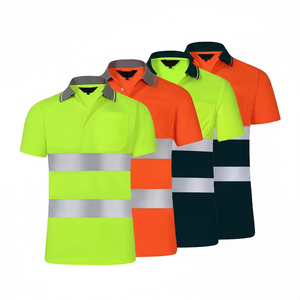 High Visibility Reflective Breathable Unisex <b>Flame</b> Retardant Polo <b>Shirts</b> Safety Workwear Short Sleeve Fluorescent Yellow Orange - Product Image 1