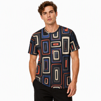 Kaos Pria 3D AOP Poplin 100% Poliester Charcoal Multiwarna Bermotif Lengan Pendek Cepat Kering Bernapas O-Neck