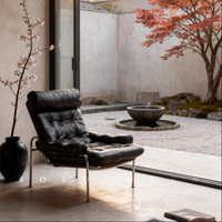 Fauteuil lounge Bauhaus moderne en cuir véritable, fauteuil d'appoint pour salon, fauteuil en bois massif de style mid-century, pieds en fer, inclinable, design