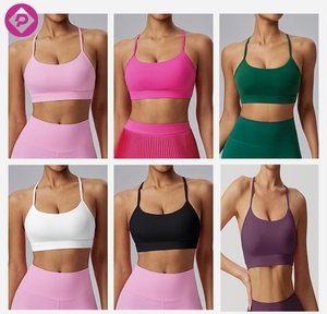 Sujetador deportivo con logo personalizado para mujer, sexy, de color liso, con espalda en Y, hermoso diseño, tirantes, almohadillas extraíbles para el pecho, para fitness y yoga. - Product Image 2