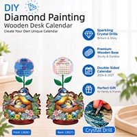 Calendrier de bureau en bois DIY 2027 & 2026 avec peinture diamant, double face, strass, nid d'oiseau, décoration de table, kit d'artisanat, cadeau de vacances