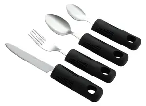 Adaptive Silverware For Elderly With Arthritis Parkinson Or Hand Grip Disable Grey Handle Fork And Spoon Dinnerware Set