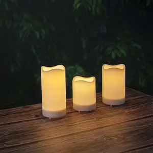 Set of 3 Solar Powered Outdoor Waterproof Flameless LED Candles for Party Wedding Garden Decor