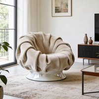 Fauteuil d'appoint moderne de luxe en velours à pétales de fleurs, beige crème, confortable, rembourré, design unique, pour salon